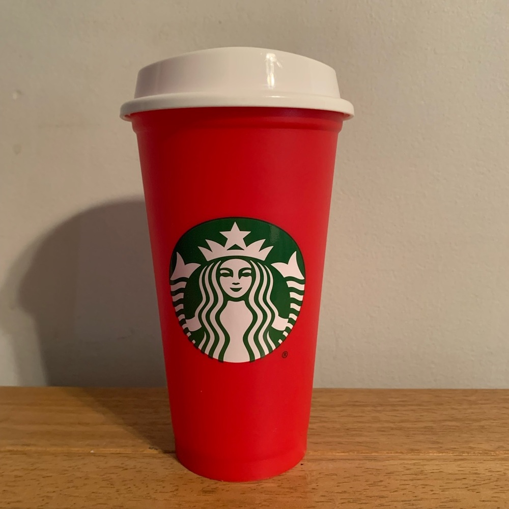Starbucks 2013 Red Reusable Plastic Coffee Cup with Lid 16 oz